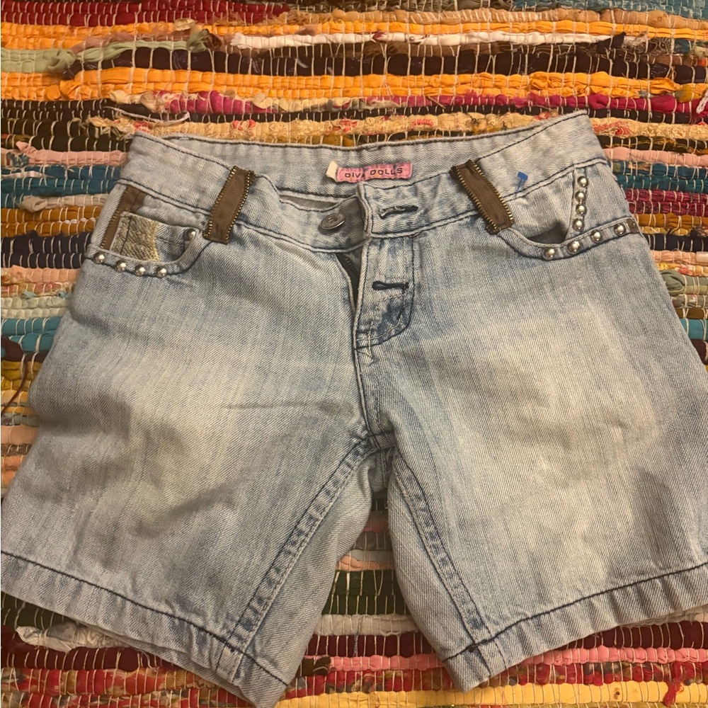 Diva Dolls Light Wash Denim Women’s Shorts with Stud Detail